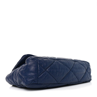 Goatskin Quilted Maxi Chanel 19 Flap Navy Blue