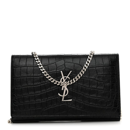Calfskin Crocodile Embossed Cassandre Wallet On Chain WOC Black