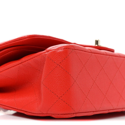 Caviar Quilted Medium Double Flap Red