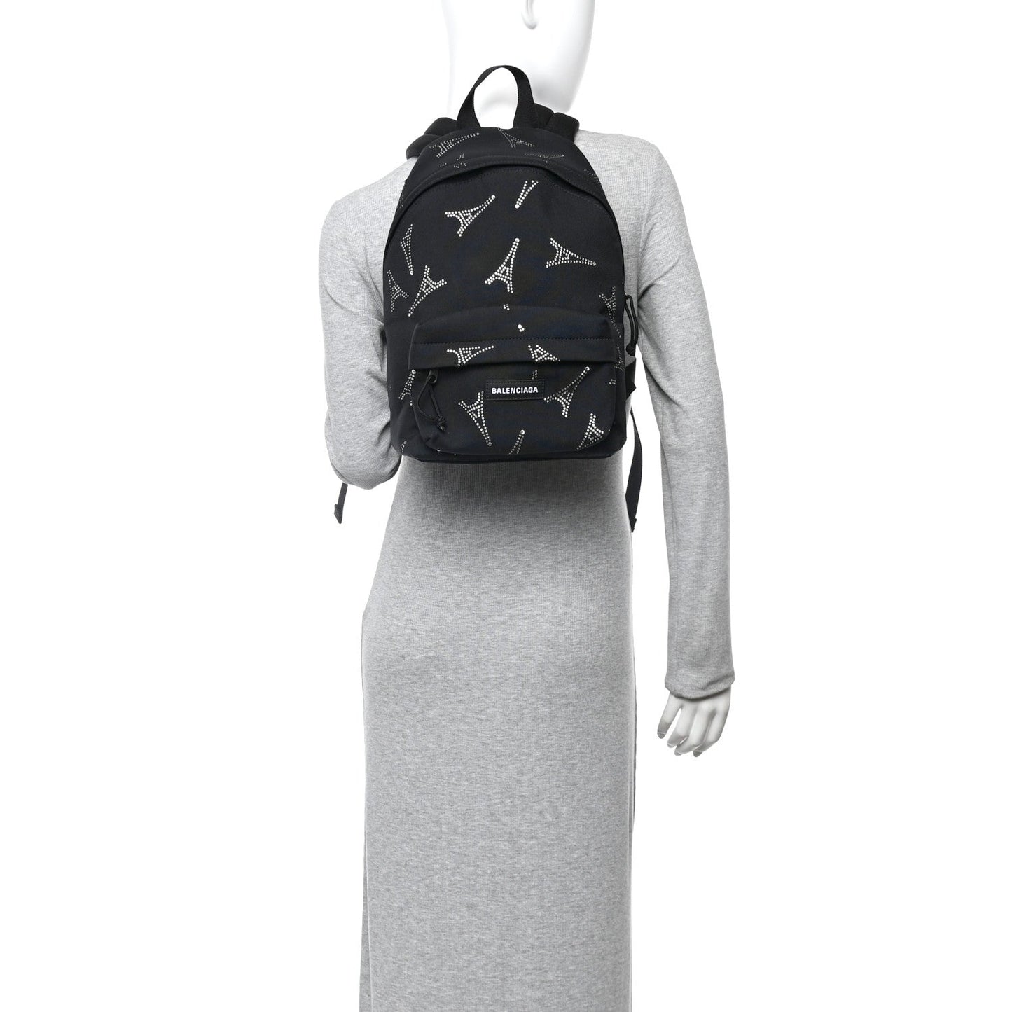 Canvas Crystal Embellished Eiffel Tower Explorer Backpack S Black