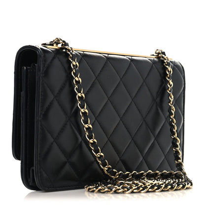 Lambskin Quilted Trendy CC Wallet On Chain WOC Black