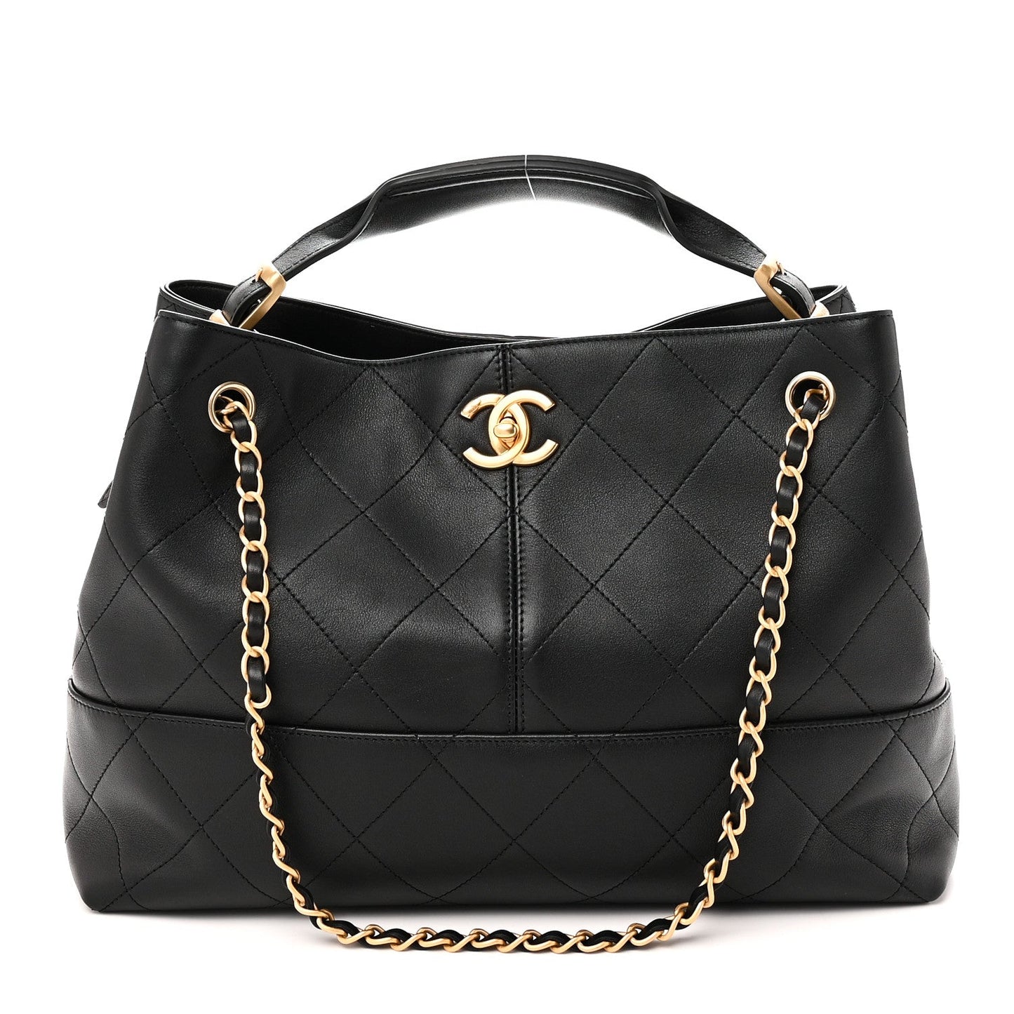 Calfskin Quilted Small Coco Base Shopping Bag Black