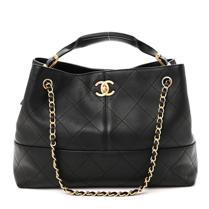 Calfskin Quilted Small Coco Base Shopping Bag Black