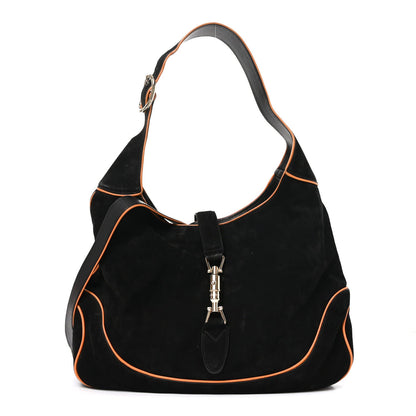 Nubuck Medium New Jackie Shoulder Bag Black Orange