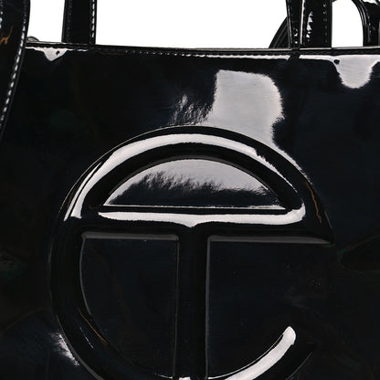 Patent Vegan Leather Shmedium Shopping Bag Black