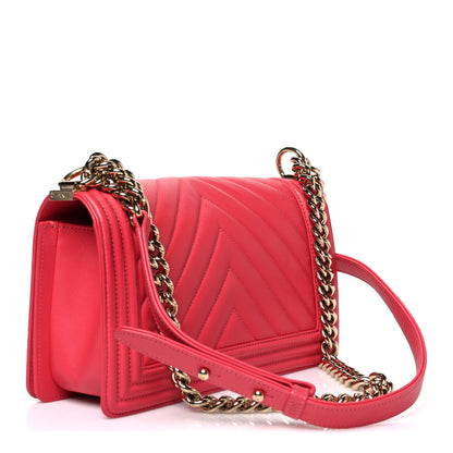 Calfskin Chevron Quilted Medium Boy Flap Pink
