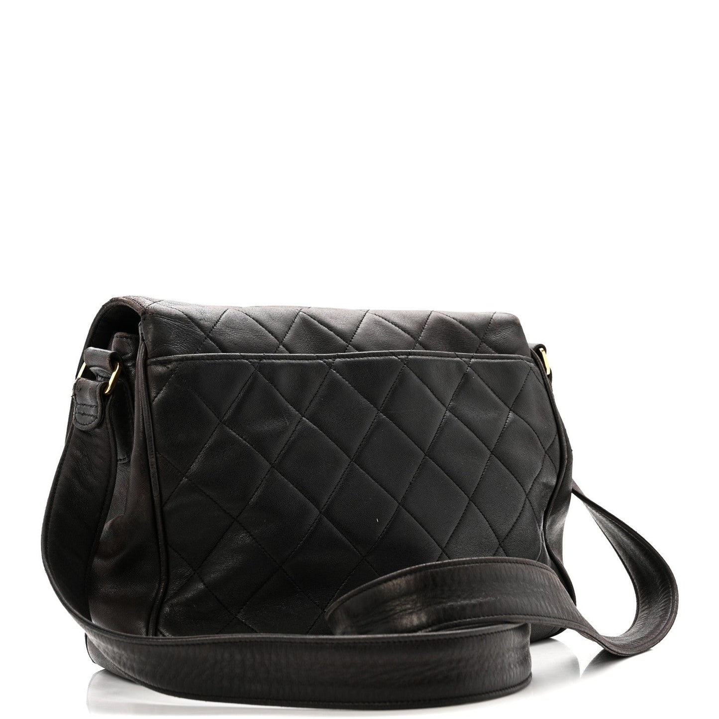 Lambskin Quilted Flap Shoulder Bag Black