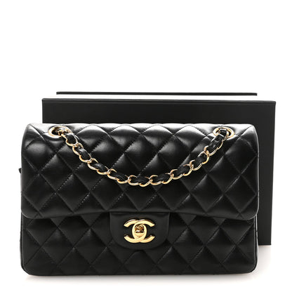 Lambskin Quilted Small Double Flap Black