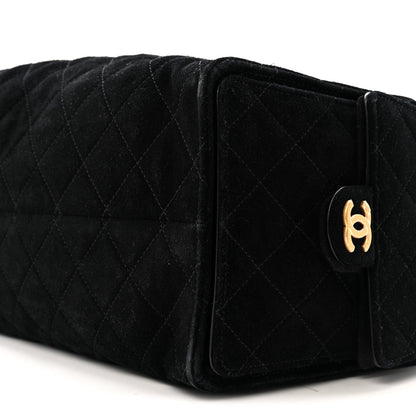 Suede Quilted Medium Chanel 25 Handbag Black