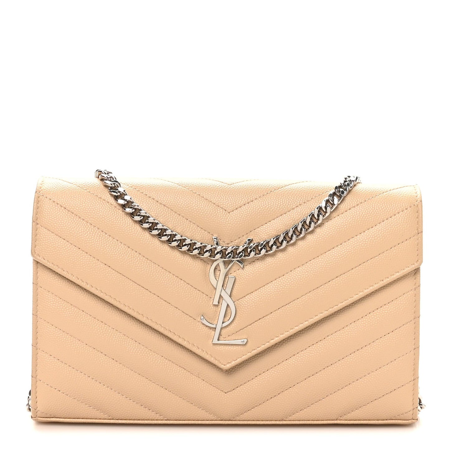 Grain De Poudre Matelasse Chevron Monogram Chain Wallet Nude Powder