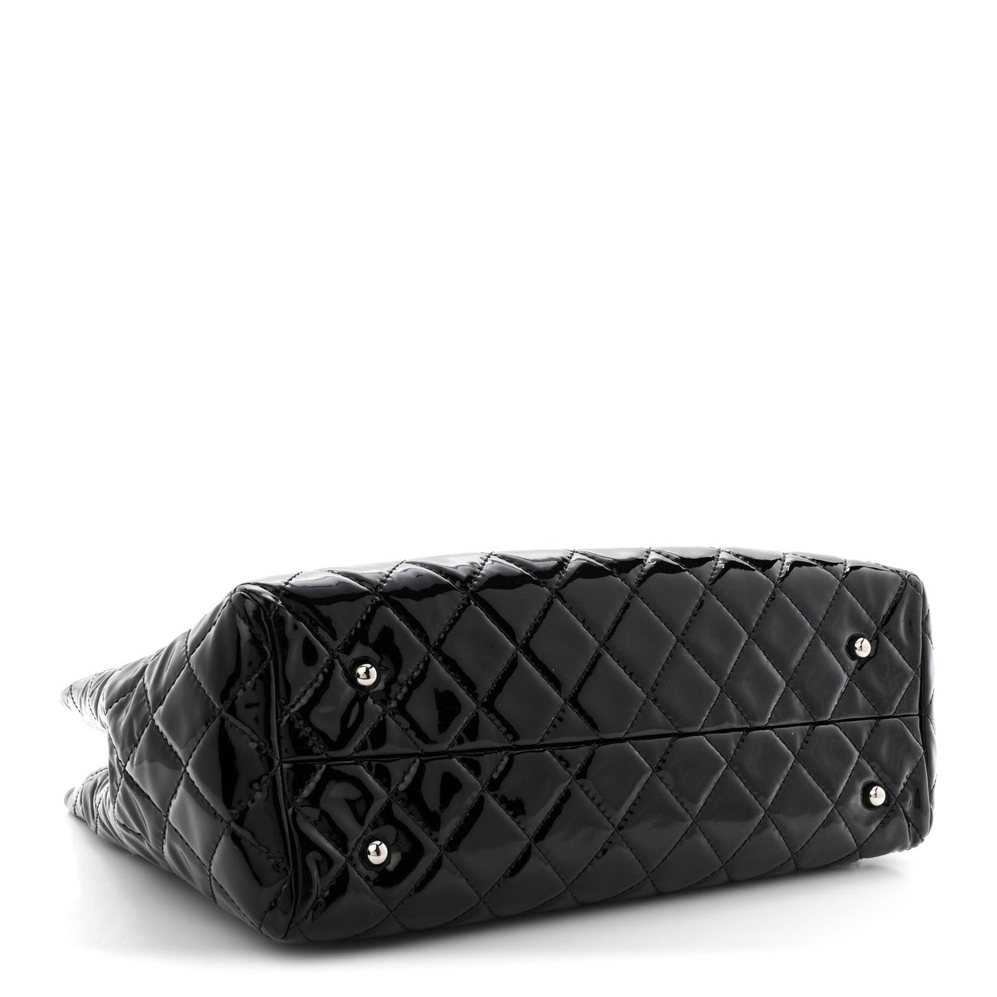 Patent Quilted Large Coco Shine Shopping Tote Black