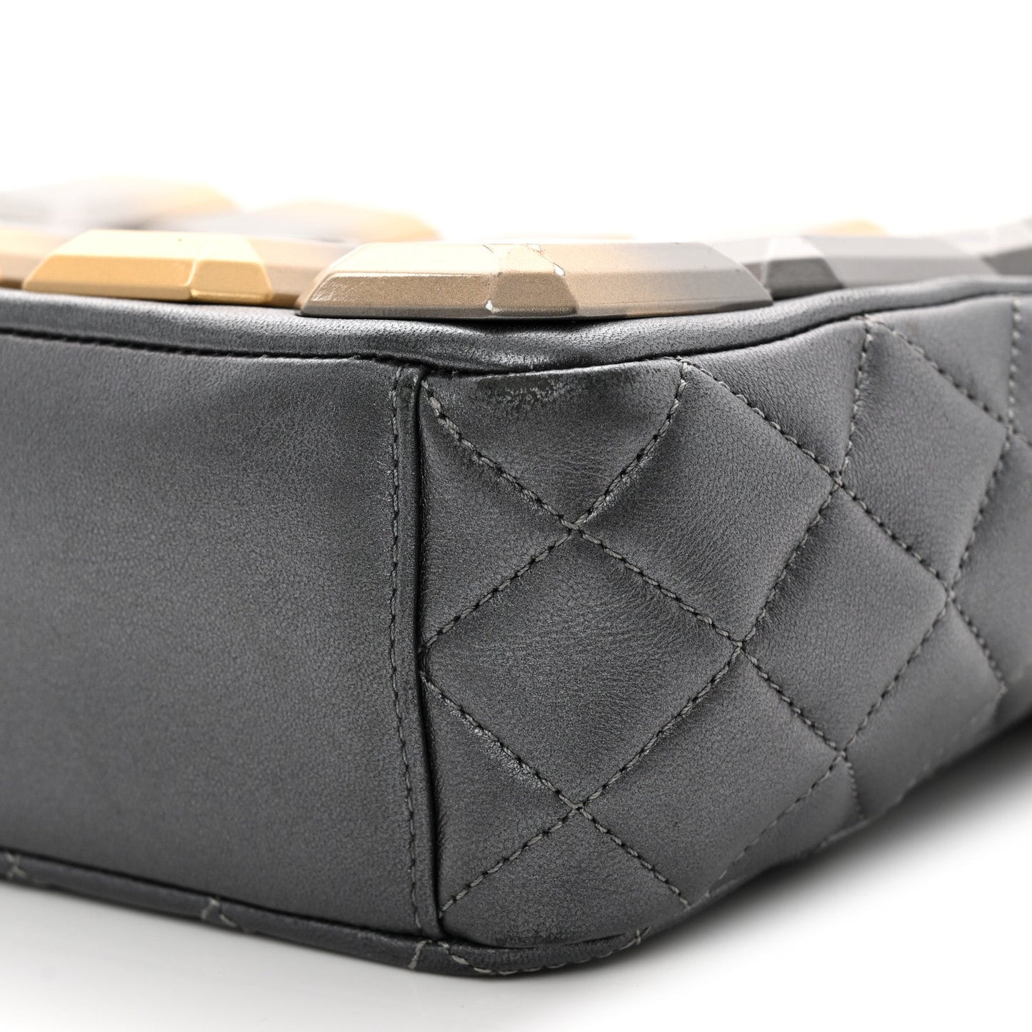 Metallic Lambskin Plexiglass Evening Art Camera Case Silver