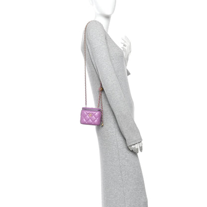 Lambskin Quilted Pearl Crush Mini Vanity Case With Chain Purple