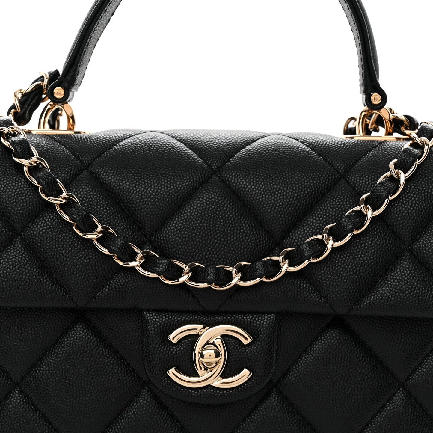 Caviar Quilted Medium Retro Twist Top Handle Flap Black