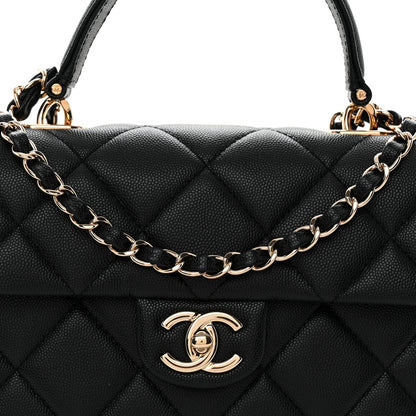Caviar Quilted Medium Retro Twist Top Handle Flap Black