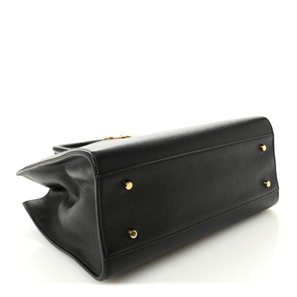 Grainy Calfskin Large Virtus Top Handle Tote Black