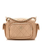 Shiny Crumpled Lambskin Quilted Small Preppy Pocket Camera Case Beige