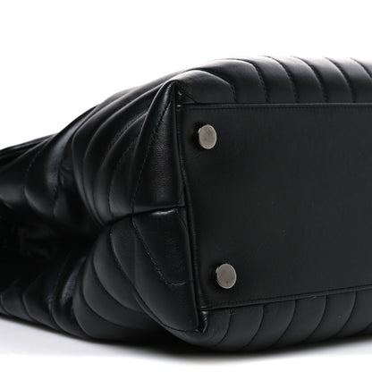 Calfskin Y Quilted Monogram Monochrome Large Loulou Chain Satchel Black