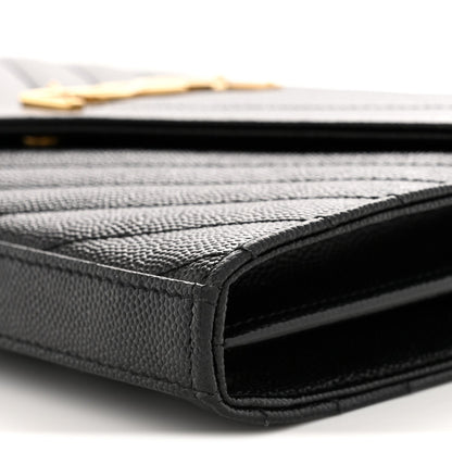 Grain De Poudre Matelasse Chevron Monogram Chain Wallet Black