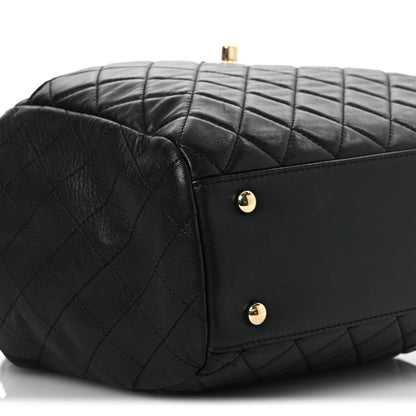 Lambskin Quilted Drawstring Bag Black
