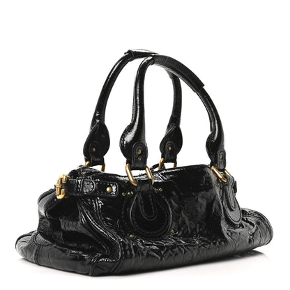 Crinkled Patent Medium Paddington Satchel Black