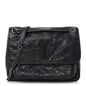 Crinkled Calfskin Matelasse Monogram Medium Niki Chain Satchel Deep Marine