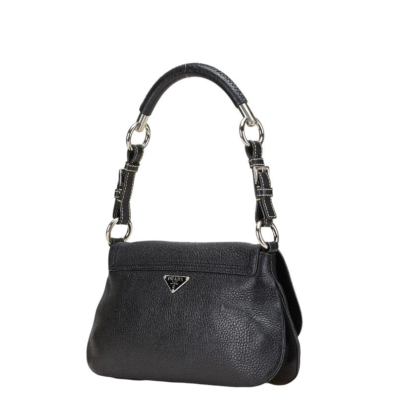 Prada Triangle Logo Plate Leather Shoulder Bag