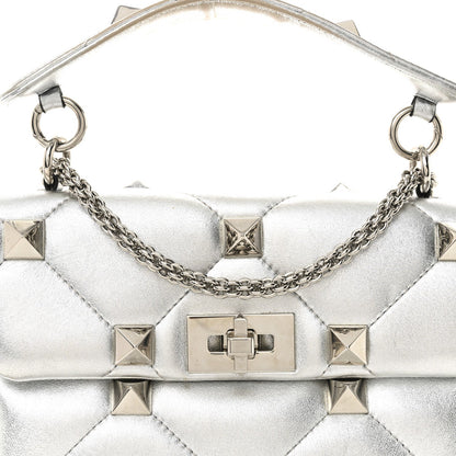 Nappa Medium Roman Stud Shoulder Bag Silver