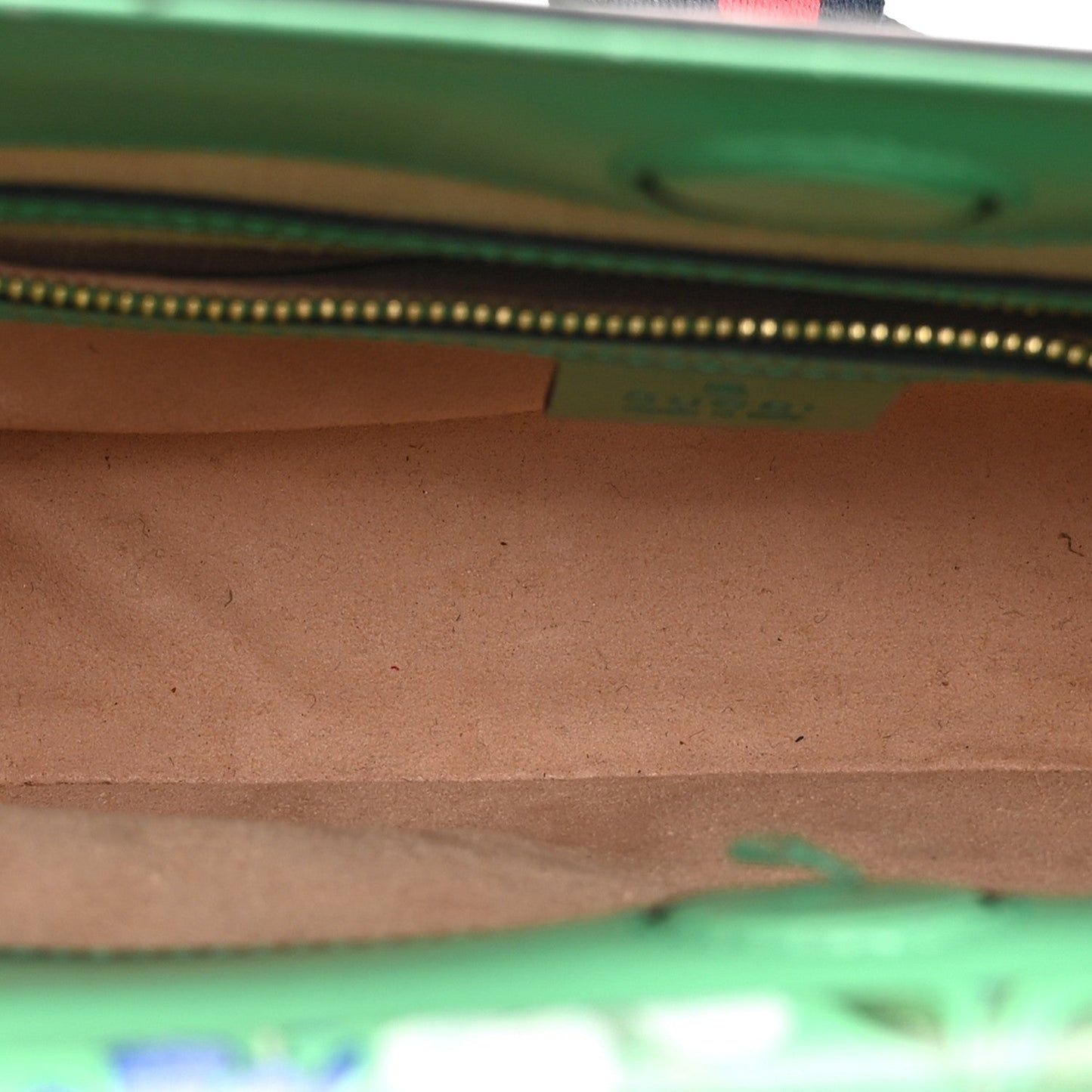 Calfskin Bamboo Web New Flora Small Nymphaea Top Handle Bag Green