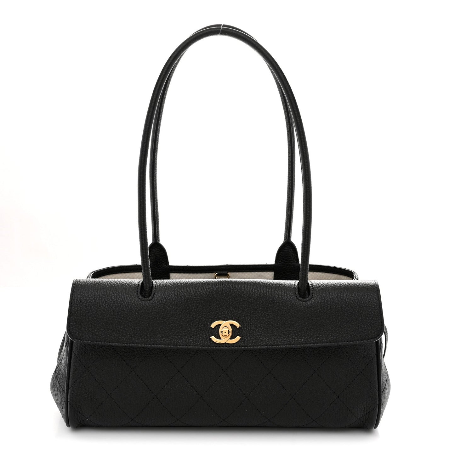 Grained Calfskin Stitched Urban Essentials Small Shopping Bag Black