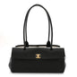 Grained Calfskin Stitched Urban Essentials Small Shopping Bag Black