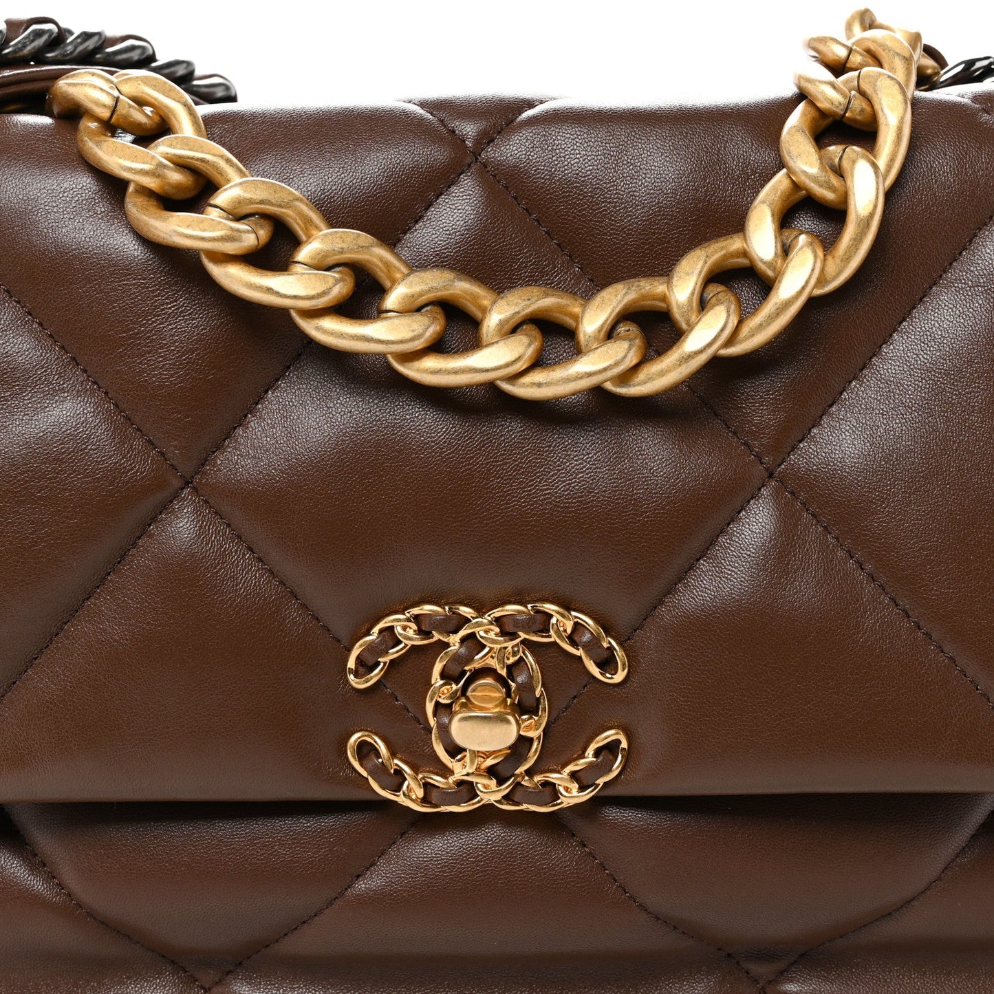 Lambskin Quilted Large Chanel 19 Flap Dark Brown
