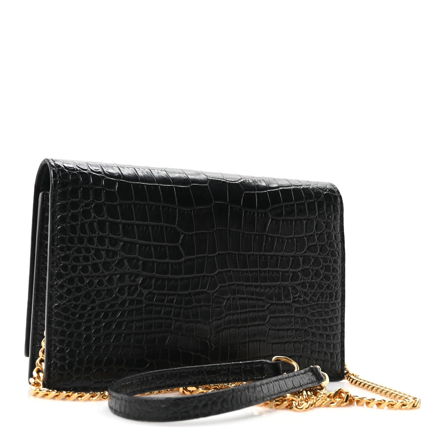 Calfskin Crocodile Embossed Kate Monogram Tassel Chain Wallet Black