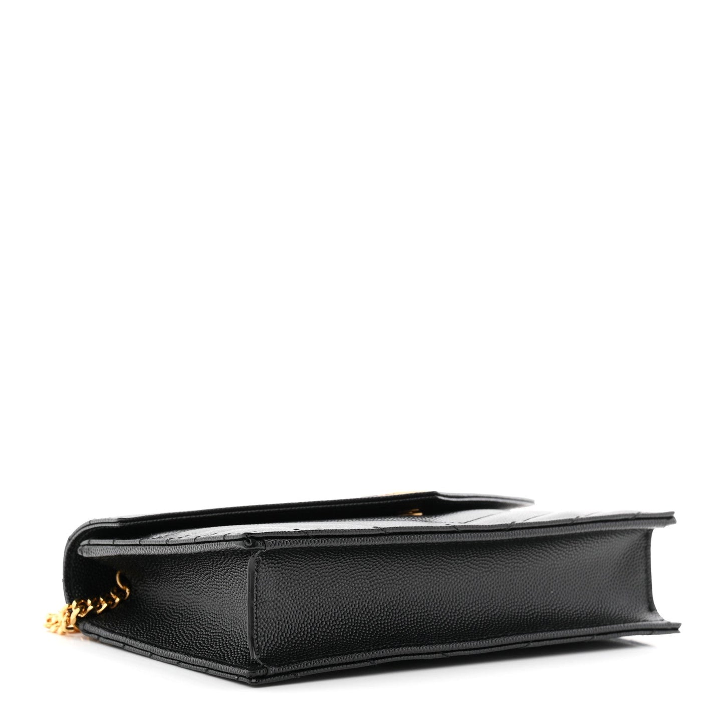 Grain De Poudre Matelasse Chevron Monogram Envelope Chain Wallet Black