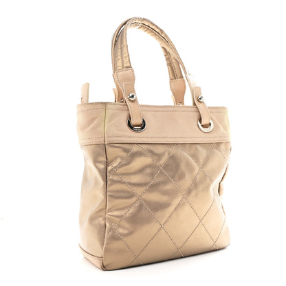 Metallic Coated Canvas Quilted Small Paris Biarritz Tote Gold