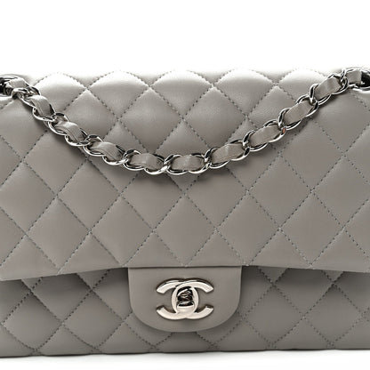 Lambskin Quilted Medium Double Flap Grey