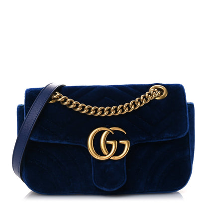 Velvet Matelasse Mini GG Marmont Shoulder Bag Cobalt Blue