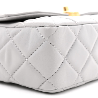 Shiny Lambskin Quilted Mini Flap Grey