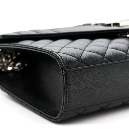 Grain De Poudre Textured Mixed Matelasse Triquilt Medium Monogram Satchel Black
