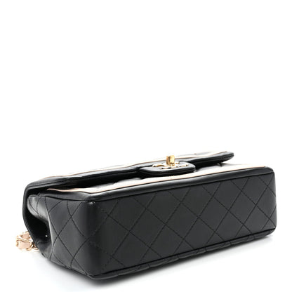 Lambskin Quilted Bicolor Flap Black Beige
