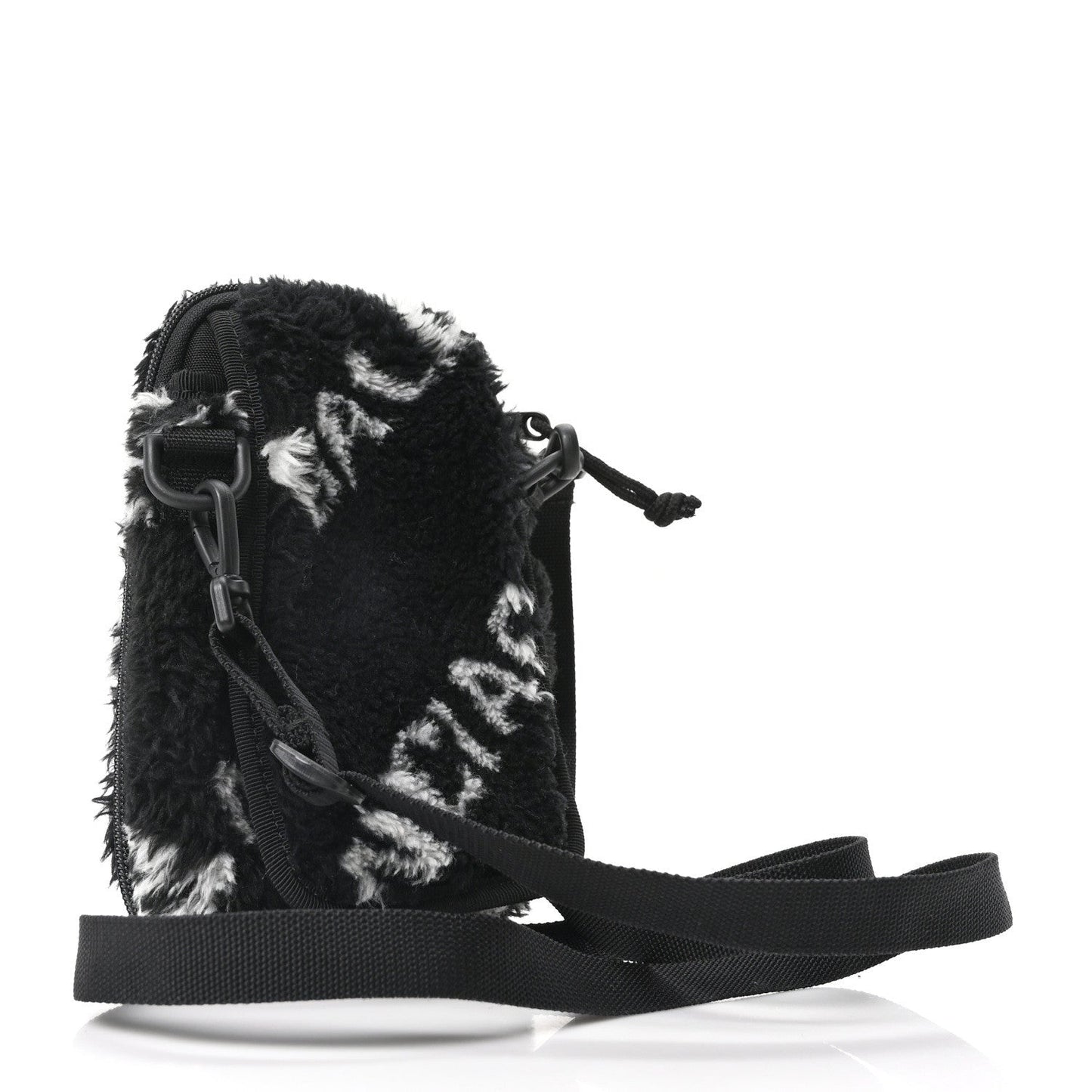 Faux Fur Diagonal Logo Explorer Crossbody Pouch  Black White