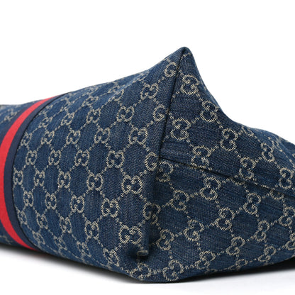 Denim GG Monogram Web Large Giglio Tote Blue