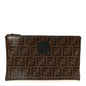 Glazed Fabric Vitello Century FF 1974 Stamp Patch Large Flat Pouch Mogano Panna Black