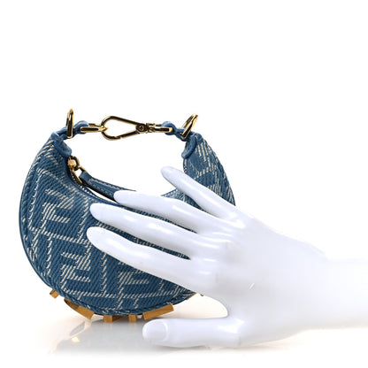Denim Effect Fabric Jacquard FF Nano Fendigraphy Hobo Charm Blue