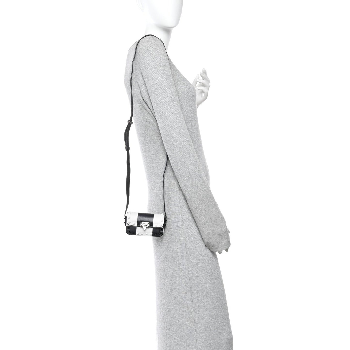 Vitello Chess Mini Rockstud Flip Lock Crossbody Bag Black White