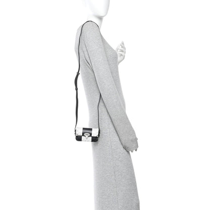 Vitello Chess Mini Rockstud Flip Lock Crossbody Bag Black White