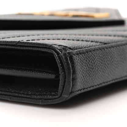 Grain De Poudre Matelasse Chevron Monogram Envelope Chain Wallet Black