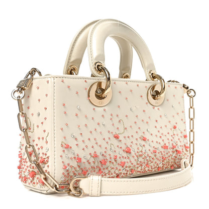 Calfskin Embroidered Small Lady D-Joy White Multicolor