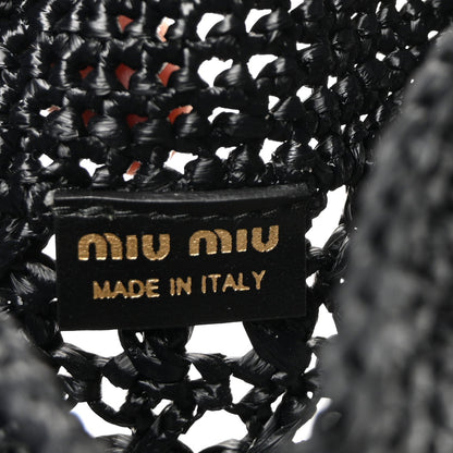 Raffia Crochet Drawstring Pouch Black Naturale