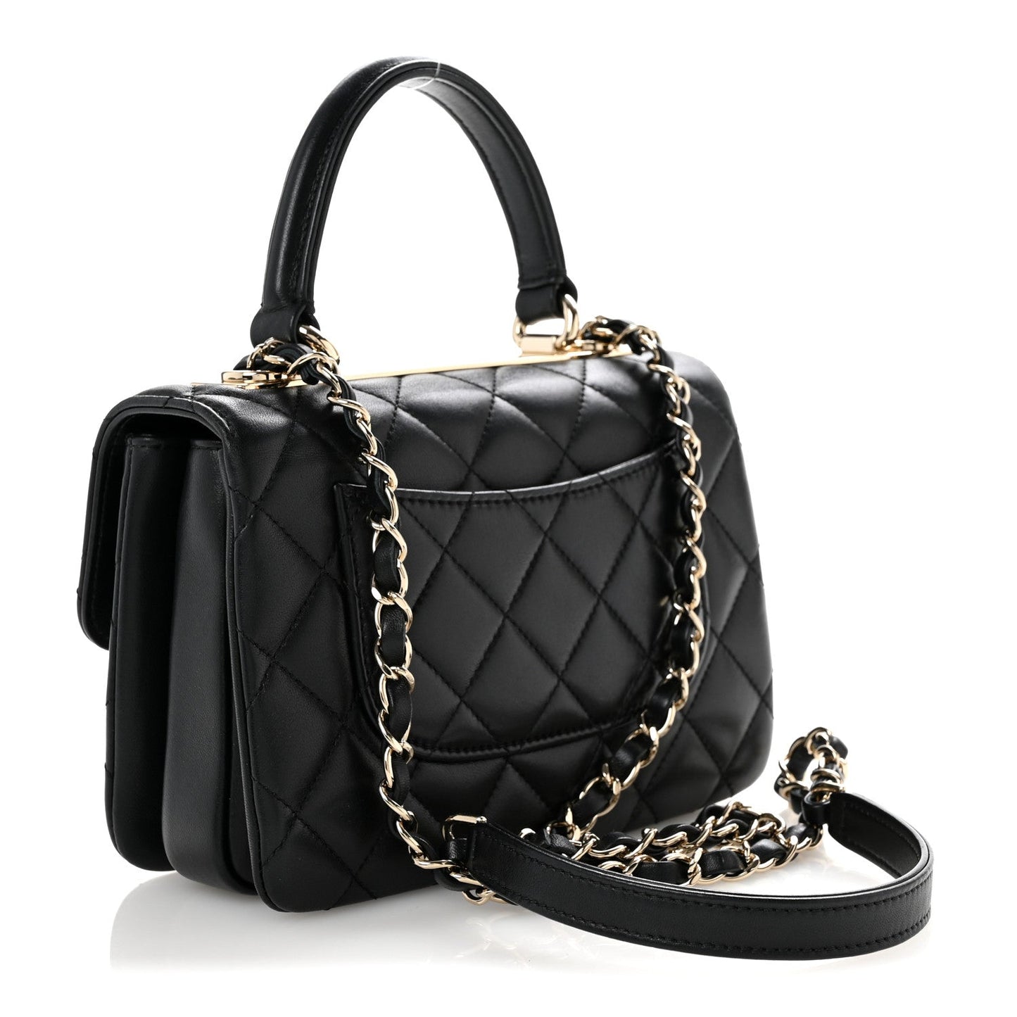 Lambskin Quilted Small Trendy CC Dual Handle Flap Bag Black